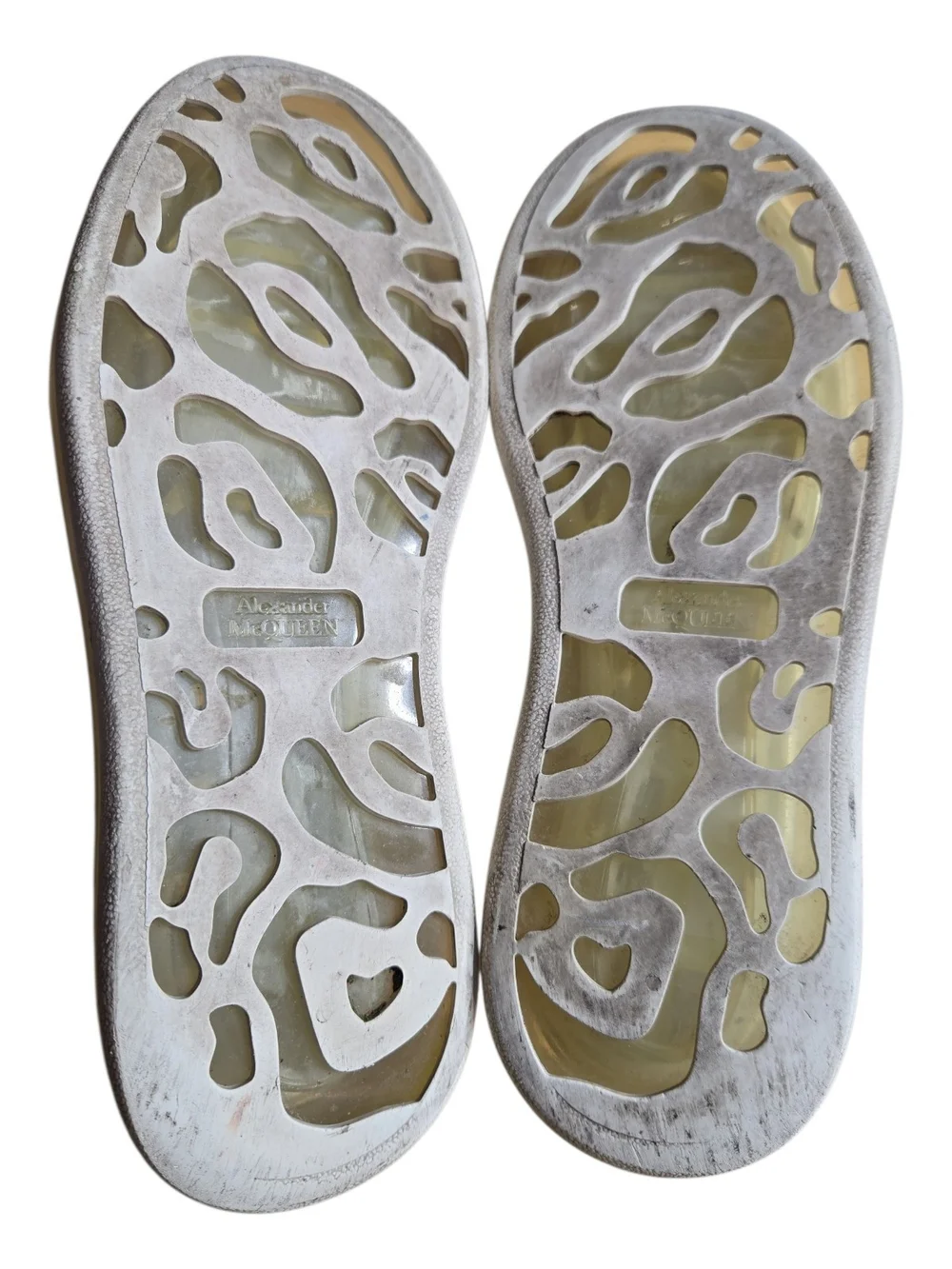 Alexander McQueen Oversized White Leather Glitter Heel Sneakers